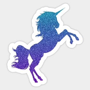 Bright Blue and Purple Ombre Faux Glitter Unicorn Sticker